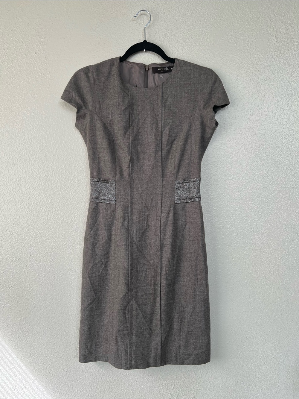 Etro Corporate Chic Wool Blend Gray Cap-Sleeve Sheath Dress